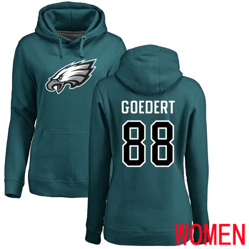 Women Philadelphia Eagles #88 Dallas Goedert Green Name and Number Logo NFL Pullover Hoodie Sweatshirts->nfl t-shirts->Sports Accessory